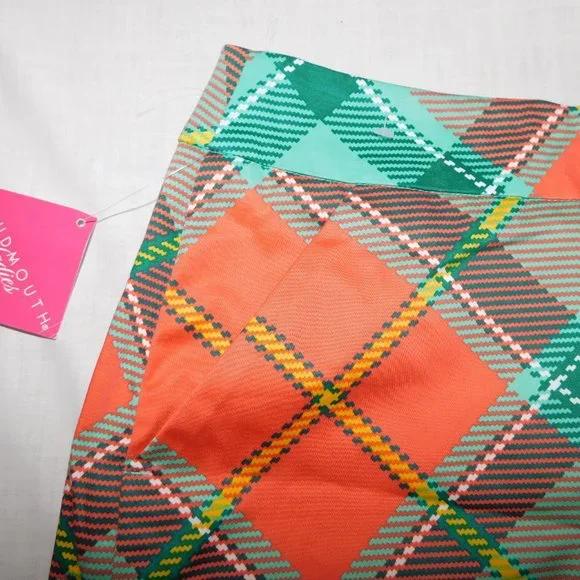 LOUDMOUTH Pebble Peach Womens 14 Green Orange Plaid Golf Skort NEW with Tag - Picture 5 of 10